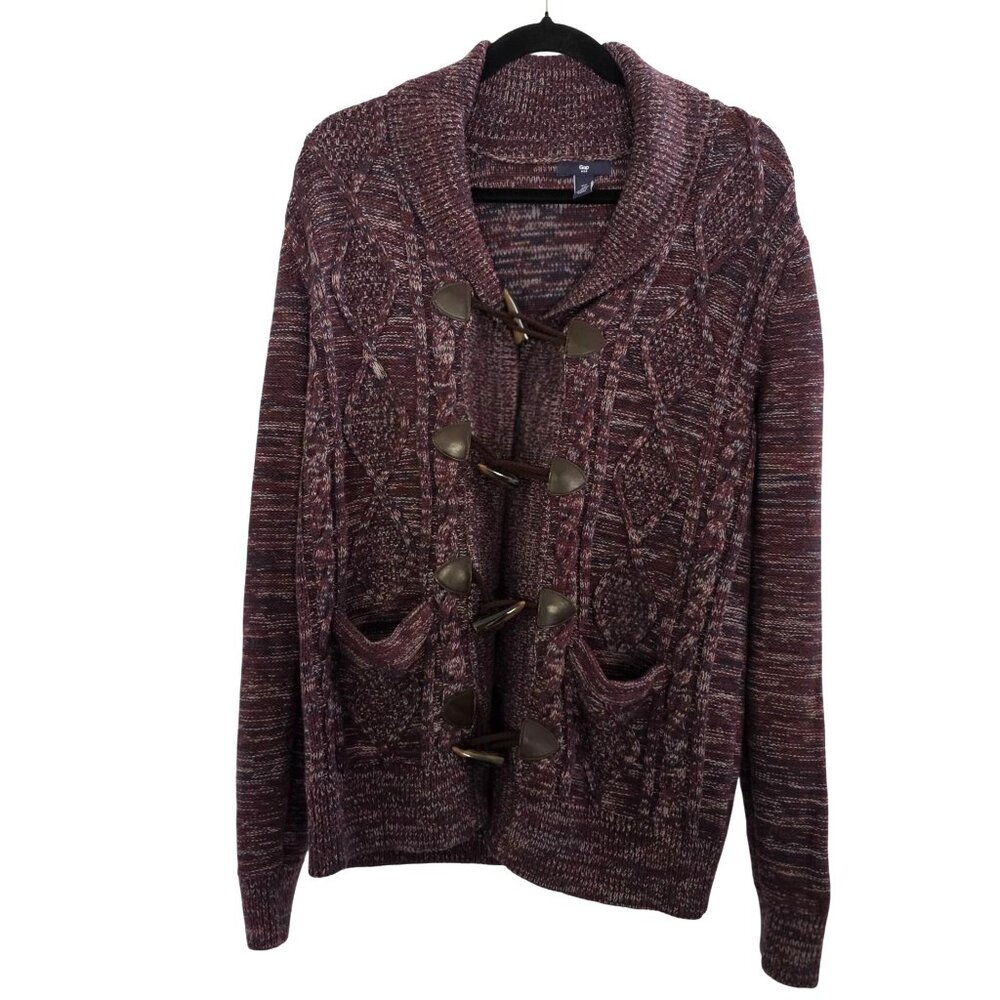Gap Womens Toggle Cardigan Sweater Medium Maroon Multi Knit